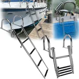 4 Stufen Badeleiter Leitern, Badeleiter Boot Poolleiter Edelstahl Leiter Schwimmbad Teleskopleiter Faltbar Bootsleiter Schwimmdeckleiter Mit Griffen & Breitem Pedal Für Marine Yacht Swimming Pool Dock