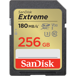 SanDisk 256GB Extreme SDXC Speicherkarte, 180MB/s & 130MB/s Lese/Schreibgeschwindigkeit, UHS-I, Class 10, U3, V30