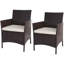 Mendler 2er-Set Poly-Rattan Gartensessel Halden, Korbsessel ~ braun-meliert, Kissen creme