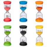 Relaxdays 6er Set Sanduhren für Kinder Gelb,Grün,Orange