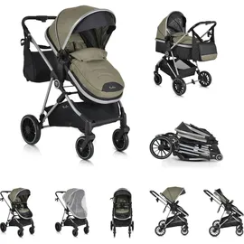 Moni Kombikinderwagen 2 in 1 Kali 22 kg umbaubar, Korb, Getränkehalter, Tasche grün