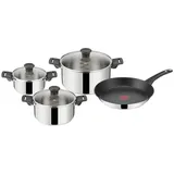 Tefal Topf-Set Bratpfanne Kochtöpfe Deckel alle Herdarten 7-tlg, Edelstahl (Set), Induktion grau