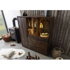 Massivmoebel24 Highboard 140 x 150 x 40 cm Dunkelbraun