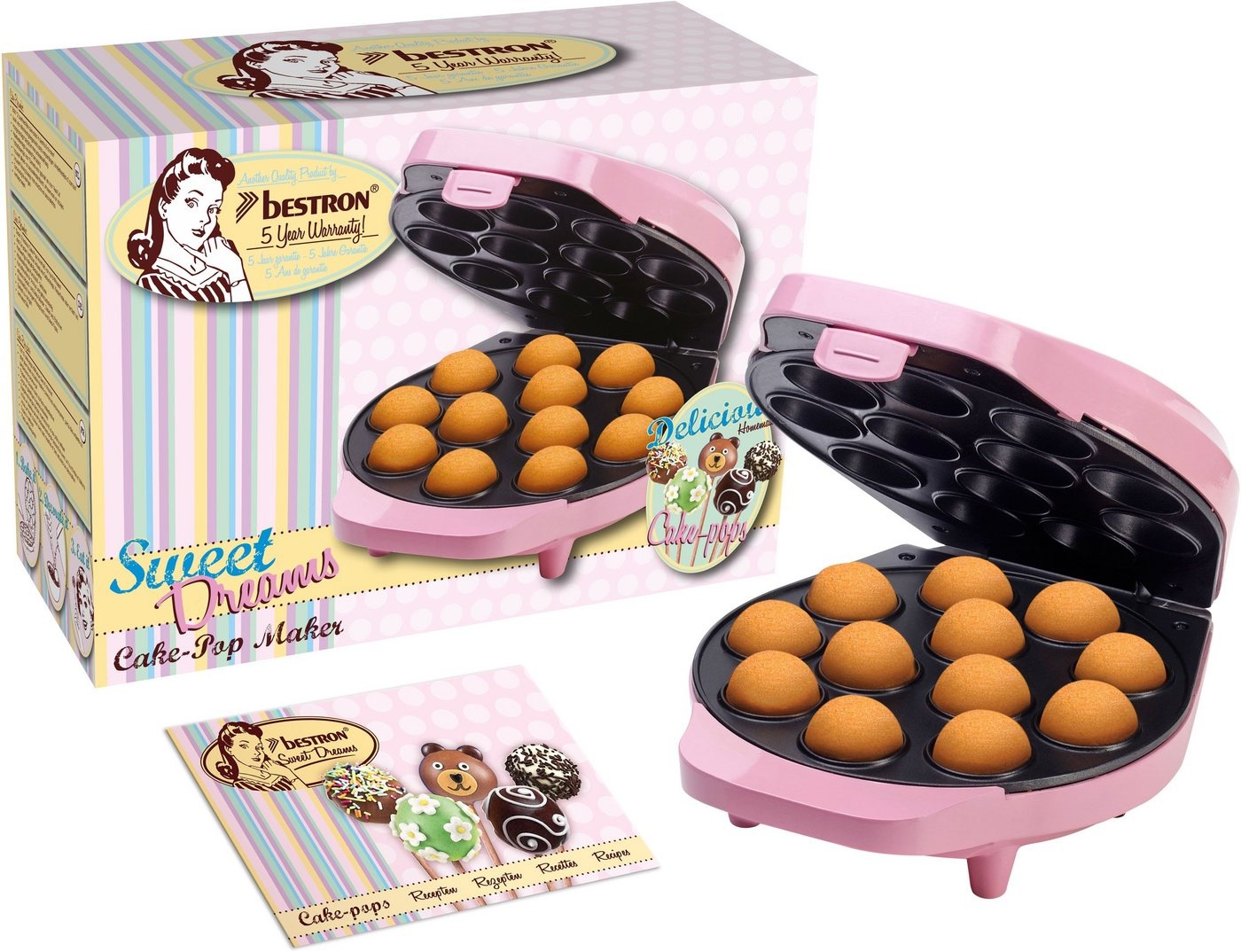 bestron Cakepop-Maker DCPM12 Sweet Dreams, 700 W, im Retro Design, Antihaftbeschichtung, Rosa rosa