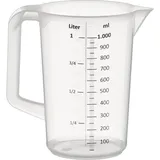 APS Messbecher 1.0 lt. Ø 12 x H: 17 cm, Kunststoffbecher mit geprägter Maßskalierung außen, geschlossener Griff, 1- und ml-Liter- Einteilung, spülmaschinengeeignet