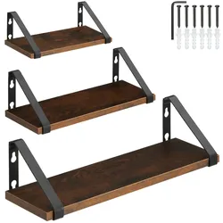 tectake® 3er Set Wandregal, Industrial Style, Belastbarkeit je Regal 15 kg, Höhe 12 cm