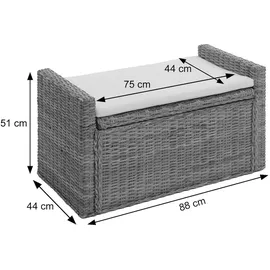 Mendler Sitzbank M92 Garderobenbank Bank Sitzhocker, mit Stauraum Kissen Kubu Rattan 88cm ~ weiß