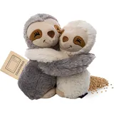 Habibi Premium Wärmekissen/Stofftier f. Kinder+Erwachsene – 1960 Hugys Faultier Mama (grau) + Kind (creme), Kuschelfreunde 2er Set, herausnehmbare Hirsefüllung, zum Erwärmen i.d. Mikrowelle/Backofen