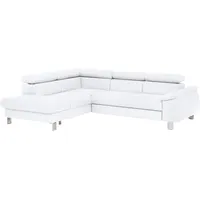 Ecksofa COTTA "Komaris L-Form" Sofas Gr. B/H/T: 249cm x 72cm x 100cm, Kunstleder SOFTLUX, Ottomane links, ohne Bettfunktion-ohne Bettkasten-ohne RGB-LED-Beleuchtung-mit Kopfteilverstellung, weiß inklusive Kopf- bzw. Rückenverstellung, wahlweise Bettfunktion