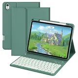 GKABXY Hülle mit Tastatur für iPad A16 11 Generation 2025/10 Generation 2022 (11/10.9 Zoll) 7 Farben Beleuchtete Magnetische Abnehmbare Tastatur hülle mit Stifthalter für iPad 11./10. Gen, Nachtgrün