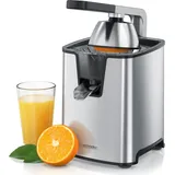 Arendo Elektrische Zitruspresse, Zitronenpresse und Saftpresse 1000 W, Edelstahl, Gelenkarm, Anti-Tropf-System, spülmaschinengeeignet, BPA-frei - Silber/Schwarz
