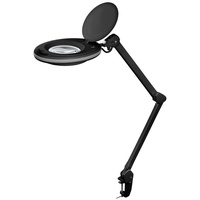 Goobay Lupenlampe 8 W LED-Lupenleuchte mit Klemme, SMD LED, kaltweiß, 6500 K, 6500 K, 1,75-fache Vergrößerung, 90° neigbar und 360° schwenkbar schwarz FeinTech