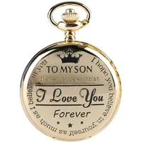 CokinkiDs Gravierte Quarz Taschenuhr Roman Numbers Display Chain Personalisierte Taschenuhr zu My Son Fob Watch