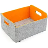 Hochwertiger, faltbarer Aufbewahrungskorb aus edlem, zweifarbigem Filz in graumeliert/orange. Aufbewahrungskorb, Ordnungsbox, Regalbox, Faltbox, Spielzeugkorb, Filzkorb, Briefkorb.