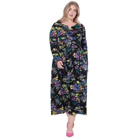 Ulla Popken Maxikleid A-Linie Schwarz/Blau/Gelb/Lila 62/64