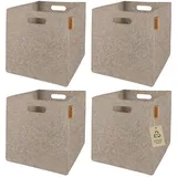 Miqio® Design Aufbewahrungsbox Filz 4er Set | 30x30x30 cm | Organizer Faltbox | Aufbewahrungskorb | Regalbox Kallax Einsatz | Beige
