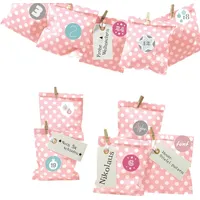 Frau Wundervoll DIY Adventskalender zum Befüllen Bescherung, Papiertueten flach 13x16,5cm, rosa Punkt, Ziffern pastell