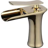 Sjqka - Modernes Wasserfall-Wasserhahn-Design, Badezimmer-Wasserhahn, Einhand-Waschtischarmatur für Badezimmerwaschbecken und Waschbecken (Goldfarbe)