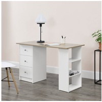 [en.casa]® Schreibtisch 120x50x72cm Bürotisch mit Schubladen Weiß/Eiche Ablage Regal PC Tisch [en.casa]