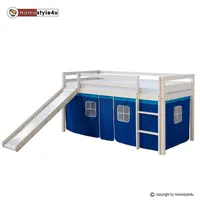 Hochbett Spielbett Kinderbett mit Rutsche Turm Vorhang blau 90x200 Homestyle4u