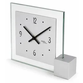 AMS 102 Quarz-Tischuhr, Holzsockel, Aluminium, Mineralglas - silber