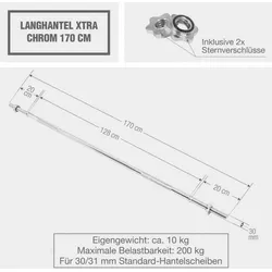 Langhantel Xtra Chrom mit 170 cm silber|silber 10kg