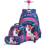 HTgroce Einhorn Schulranzen Rucksack Trolley mit 2 Rollen für Kinder Mädchen,Nylon,Kinder Schultrolley Geeignet für Schule und Reise,Mit Essensbeutel und Federmäppchen