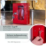 HMF 1021-03 Notschlüsselkasten mit Glasbruchhammer, 15 x 12 x 4 cm, RAL 3001 Signalrot