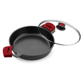 Bra Premiere | Niedriger Schmortopf 36 cm, Aluminiumguss, dreischichtig, verstärkte Antihaftbeschichtung, 2 abnehmbare Silikongriffe, für alle He... - Schwarz/Rot