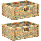 Krines Home Regalkorb 2er Set Regalkorb Aufbewahrungskorb Korb geflochten Rattan Korbset (2-teiliges Set), ca. 43 x 32 x 17,5 cm Aufbewahrung Regal Schrankkorb bunt