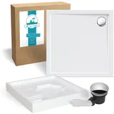 Calmwaters ® Acryl-Duschwanne Komplettset 90 x 90 x 2,5 cm mit Wannenträger Ablaufgarnitur, bodengleiche Brausewanne Modern Select, flache