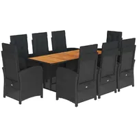 VidaXL 9-tlg. Garten-Essgruppe mit Kissen Schwarz Poly Rattan
