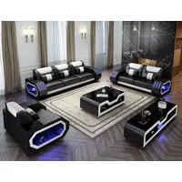 JVmoebel Wohnzimmer-Set Sofagarnitur Leder Polster Couch Set Sofa 3+2+1 Sitzer Garnitur G8046D, (3-St), Made in Europa schwarz