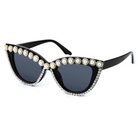 FEISEDY Sonnenbrille Damen Glitzer Cat Eye Crystal Brille Groß mit Strass Mode für Kostüm Party Rave Konzert B2360