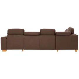 Home Affaire Wohnlandschaft HOME AFFAIRE "Dundee U-Form", braun (schokobraun), B:338cm H:86cm T:219cm, Luxus-Microfaser Lederoptik (100% Polyester), Sofas, Wohnlandschaft, wahlweise mit Kopfteilverstellung und zusätzlich mit Bettfunktion
