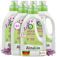 AlmaWin® Weichspüler mit Lavendel-Duft [6x750ml - 180 Ladungen] für kuschelweiche Wäsche - Veganer Wäschespüler Bio kombinierbar mit allen Waschmitteln - Flüssiger Weichspüler Öko Softener