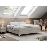 MKS Meble Boxspringbett ohne Kopfteil mit Bettkasten, Bett niedriges Kopfteil, Polsterbett ohne Kopfteil - LESS - 140x200cm - Beige - H4 - Beige