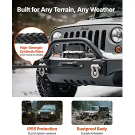 Vevor Elektrische Seilwinde, 6100 kg, 12 V DC Elektrowinde mit 26 m Synthetikseil, kabellose & kabelgebundene Fernbedienung, IP55, zum Abschleppen von Geländewagen, Jeeps, Anhängern &Booten