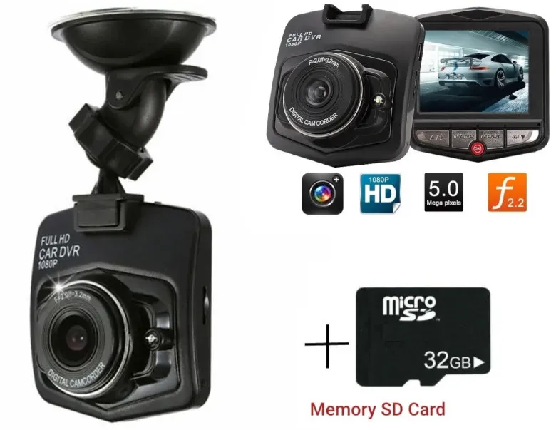 Dashcam digitale Videokamera Rekorder Full HD 1080 + 32‐GB‐Micro‐SD‐Speicherkarte 6,5 x 7 cm 12/24 V