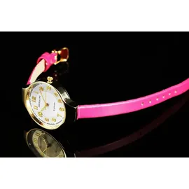 Excellanc Damenuhr rosa Kunstlederband Analog Quartzwerk goldfarbene Ziffern