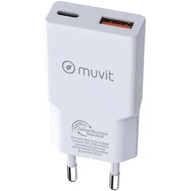 Muvit for Change HC-263 Weiss 18 W, 3.0 W 30 W), USB qc 18-W-Wandladegerät - 1 USB-C pd 30w blanco Silber