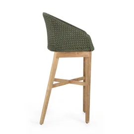 BIZZOTTO Barhocker Coachella aus Teakholz mit Kissen, modern skandinavisch, grün, Outdoor geeignet