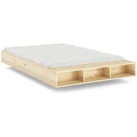 Karup Stauraumbett KARUP DESIGN "Merge Bed Bettgestell m. integrierter Bank m. Stauraum, mehrere Größen", beige (natur), B:144cm H:32,5cm L:227cm, Betten, Stauraumbett, inkl. Lattenrost, excl. Matratze, FSC-zertifiziertes Massivholz