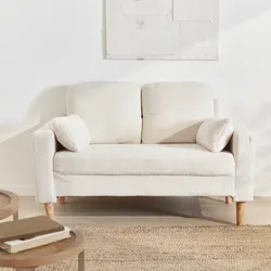 Sofa mit Bouclé Teddystoff - Bjorn - 2-sitziges fixes Sofa mit Holzbeinen, skandinavischer Stil