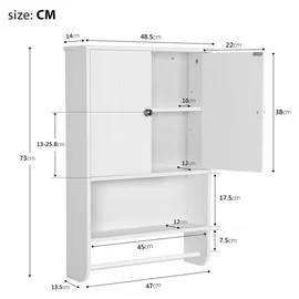 Yaheetech Hängeschrank Wandschrank Badschrank Küchenschrank Regal Aufbewahrung mit Tür und Einlegeboden weiß LBH: 48,5 x 14 x 73 cm