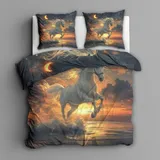 Generisch Bettwäsche 140x200 Pferd Motiv - Strandtier Bettbezug und 1 Kissenbezug 70x90, Weiche Bügelfreie Mikrofaser Deckenbezug 2er Set mit Reißverschluss, Wendebettwäsche & Deko L&-6052