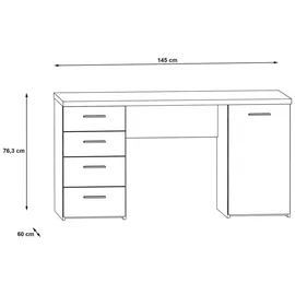 Forte Schreibtisch NETBOB, Optik: Old Wood Vintage - Beton von FORTE - Braun/Dunkelgrau