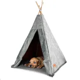 Tipi Zelt für einen kleinen Hund – Katzenzelt aus strapazierfähigem Material – weicher und abschließbarer Unterschlupf für Ihr Haustier – Katzenhaus und Hund mit Stabilisator (M (55x55x82 cm), Grau)