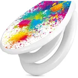banjado Familien WC Sitz mit Absenkautomatik 44,9x37,1cm - Klobrille mit Kindersitz aus hochwertigem Polypropylen - Toilettendeckel mit Kinder Toilettensitz integriert - Motiv Farbspritzer