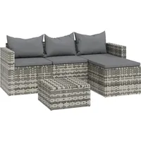 vidaXL 3-tlg. Garten-Lounge-Set mit Kissen Grau Poly Rattan